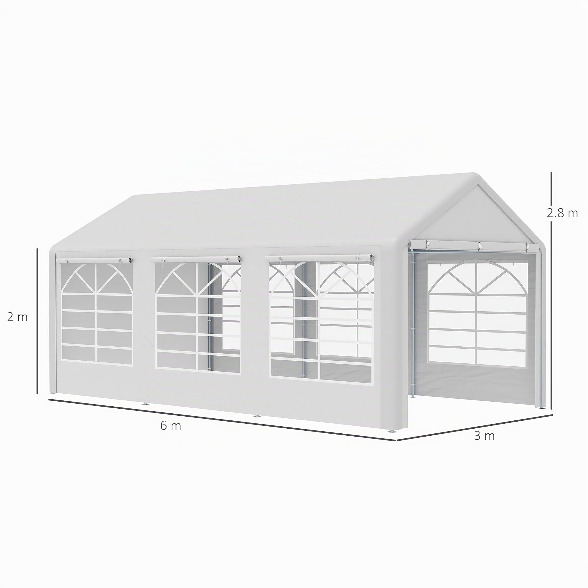 Outsunny Gazebo da Giardino 6x3 m con Finestre Laterali 3 Stanze Bianco