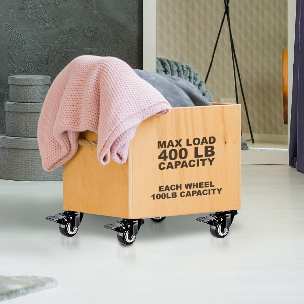 24 Pack Swivel 1.5" Caster Wheels Rubber Base with Top Plate & Bearing Heavy Duty with Total Lock Brake (24 Pack with Brake)