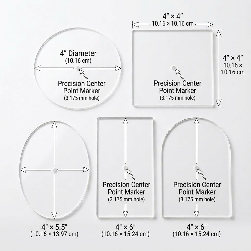 5 Pcs Needlepoint Acrylic Templates Set,Clear Alignment & Centering Guide for Canvas Finishing (Round, Square, Arch, Oval, Rectangle)