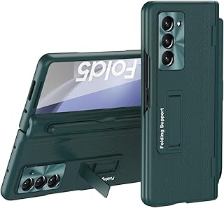 جراب حماية من المعز لموبايل سامسونج جالاكسي Z فولد 5 2023، مفصلي مع مسند مدمج وحامل قلم لمس سمارت، صلب البولي كربونات مضاد للصدمات 5، بلون أخضر