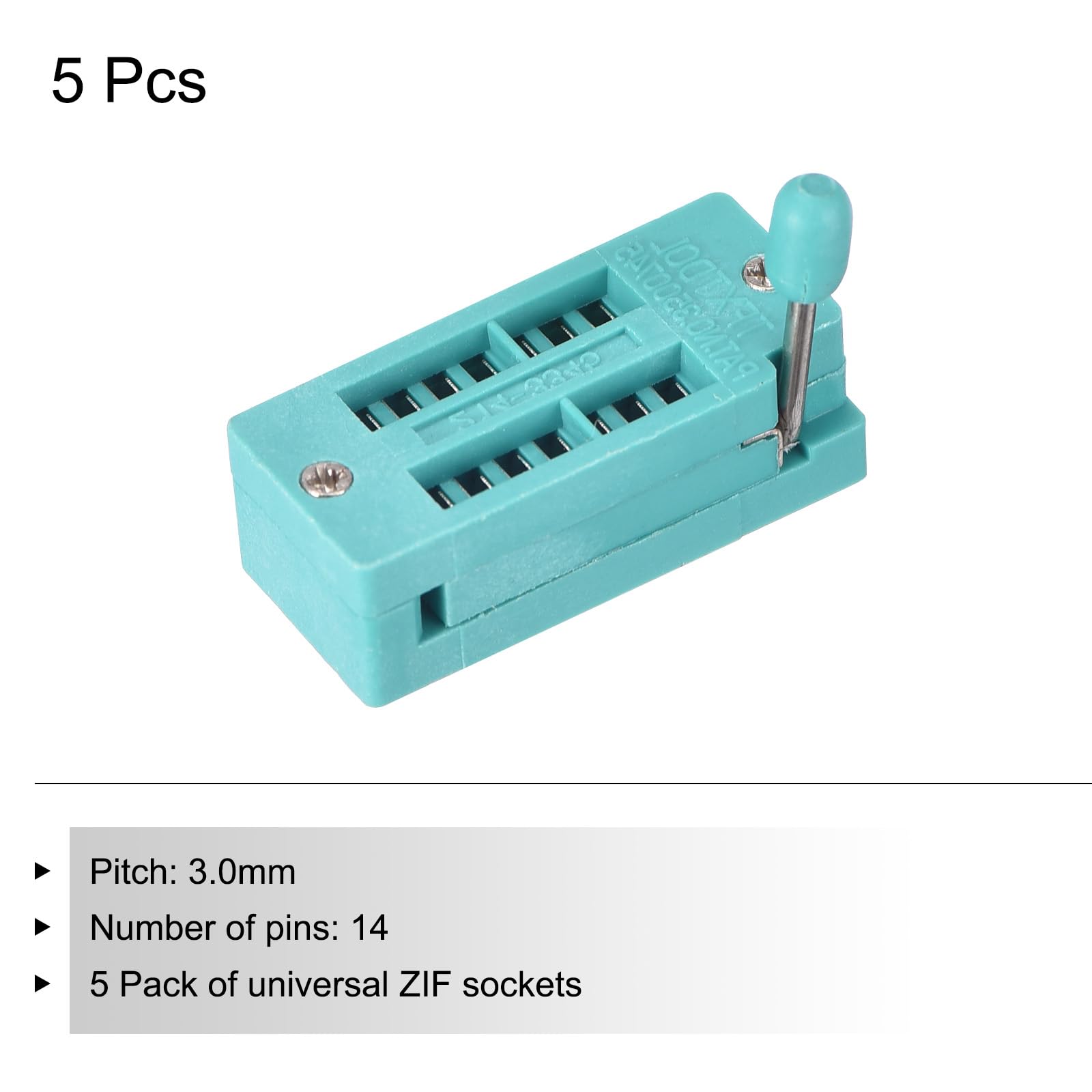 PATIKIL ZIF Uniwersalne gniazdo testowe IC 14 pinów 3,0 mm do mikrokontrolera, chipa, tablicy rejestracyjnej, programu IC, 5 sztuk