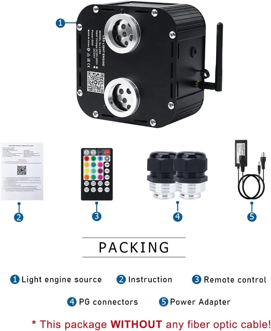 AKEPO 50W Dual-Head Twinkle Fiber Optic Light Engine Replacement, RGBW Twinkle+APP Control+Music Activated+28-Key Remote for Home Fiber Optic Star Ceiling