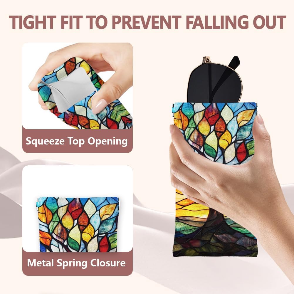 GLOBLELAND 4Pcs Soft Glasses Case Fantasy Squeeze Top Eyeglass Case Travel PU Leather Sunglass Case Pouch for Women Men