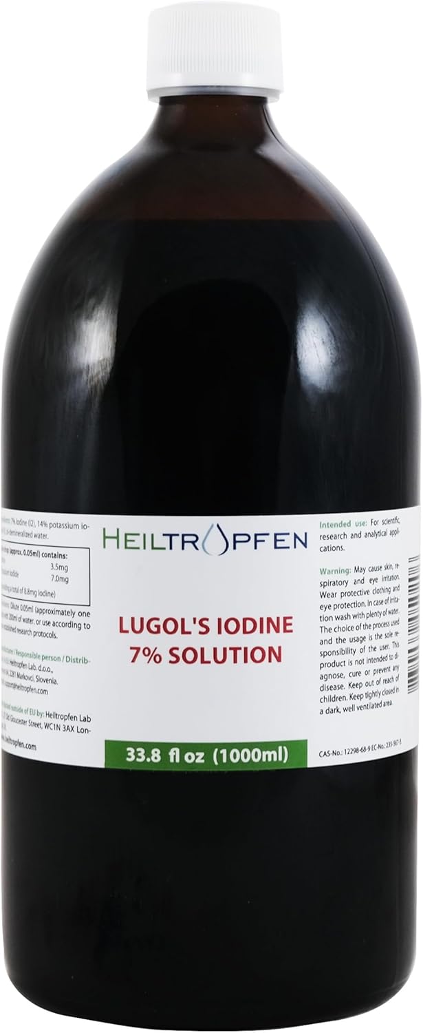7% Lugols | Lugolse jodiumoplossing | 1000 ml | 21% Lugols vloeibare formule | 7% elementair jodium en 14% kaliumjodide | Ingrediënten van farmaceutische kwaliteit | Heiltropfen®