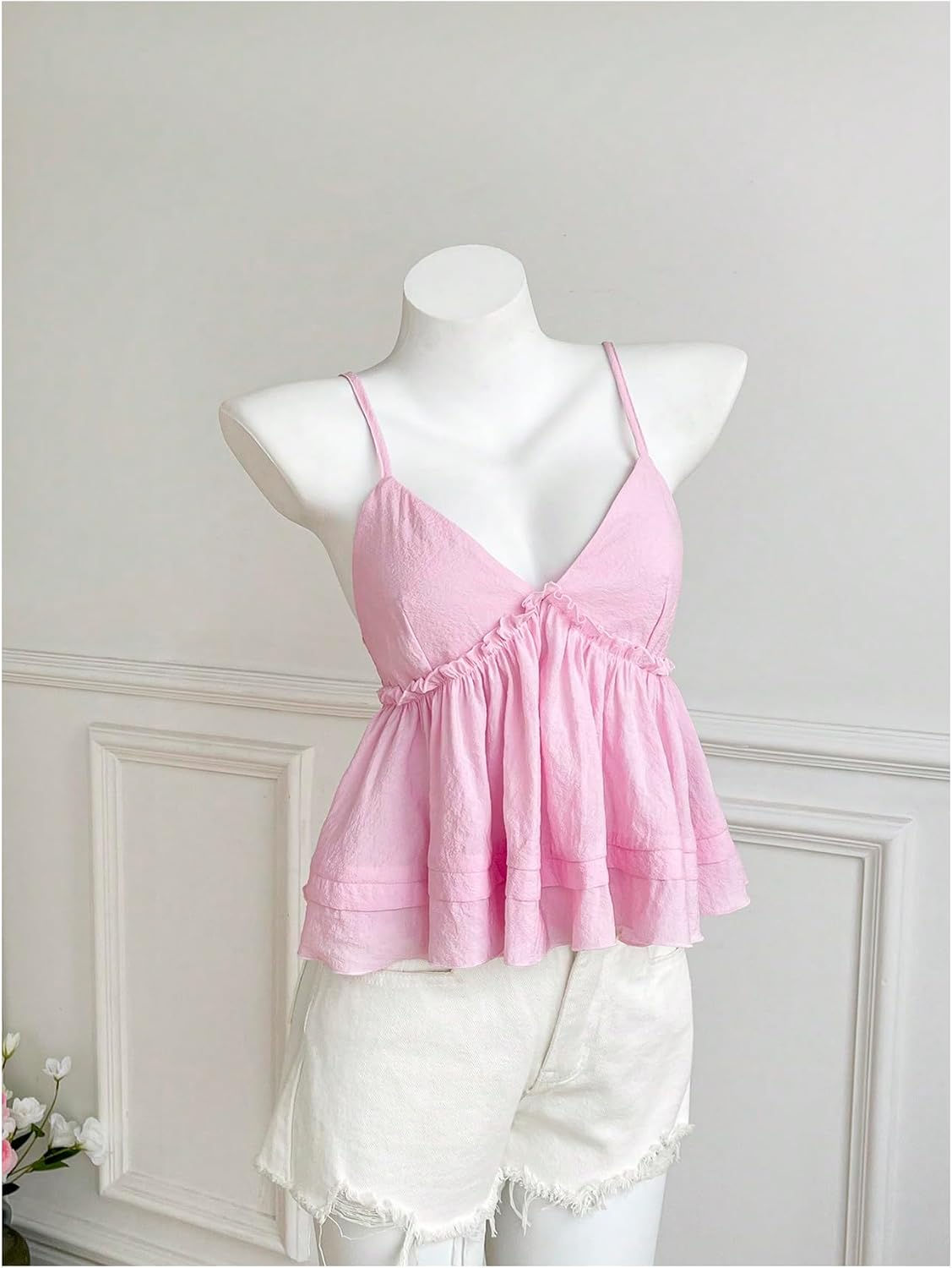 SOLY HUX Women's Summer Peplum Crop Tops Cute Deep V Neck Sleeveless Ruffle Going Out Camisole Top - Image 5