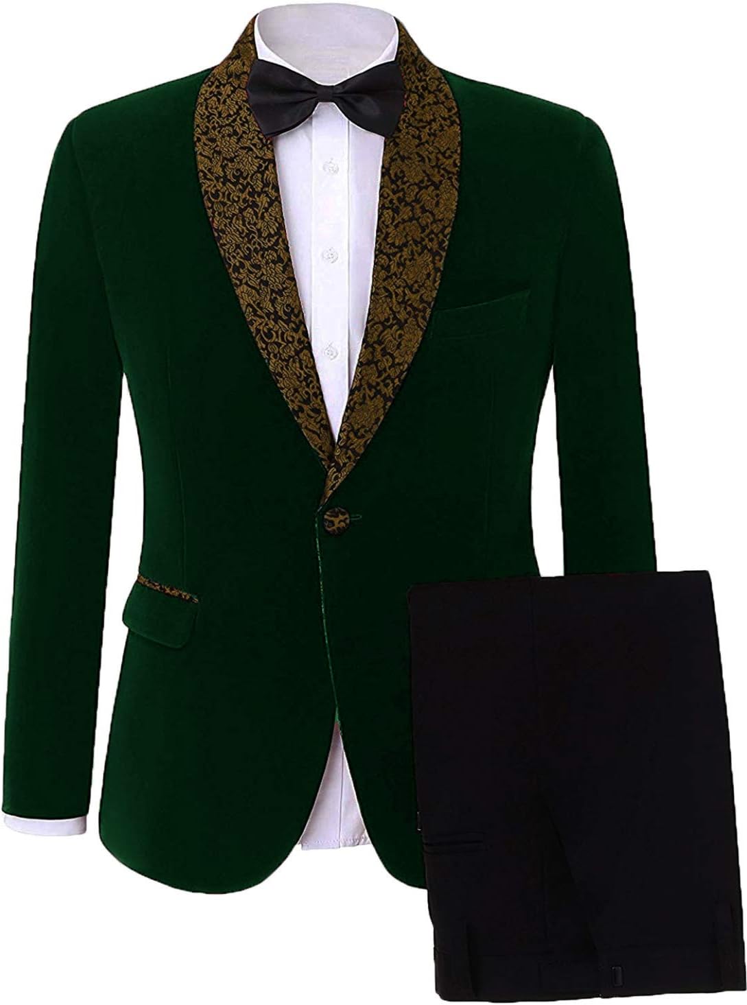 2023 Mens Velvet Blazers and Sport Coats 2 Piece Slim Fit Gold Shawl Lapel Suit for Prom Party JXZ004