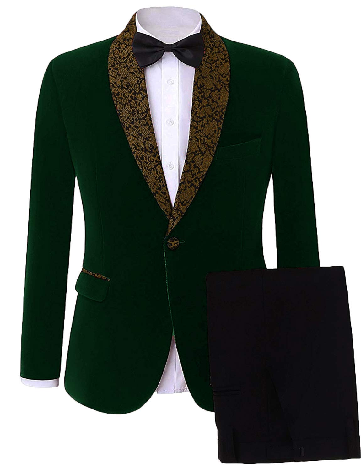 2023 Mens Velvet Blazers and Sport Coats 2 Piece Slim Fit Gold Shawl Lapel Suit for Prom Party JXZ004