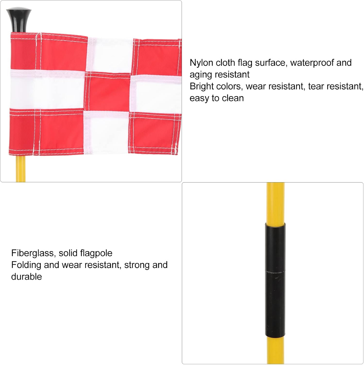 EVTSCAN Red Golf Flags - Solid Nylon and Checkered Training Golf Putting Red Flags, Indoor Outdoor Backyard Garden Portable Golf Target Flags, Portable 2 Section Detachable