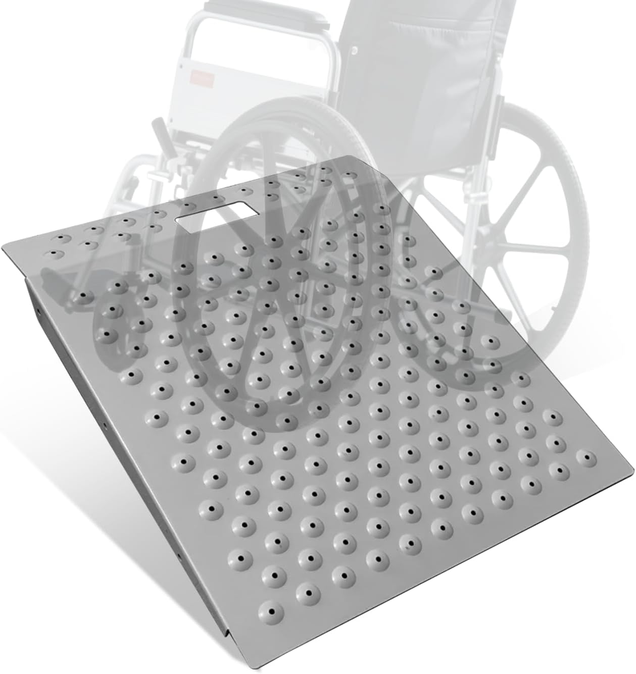 24" L x 29" Shed Ramp for Lawn Equipment, 750 LBS Portable Threshold Loading, Supporting Anti-Slip Ramp with Punch Plate Surface for Wheelchairs, Lawn Mower, ATVs, Garages & Barns, Carbon Steel 1PCS-new