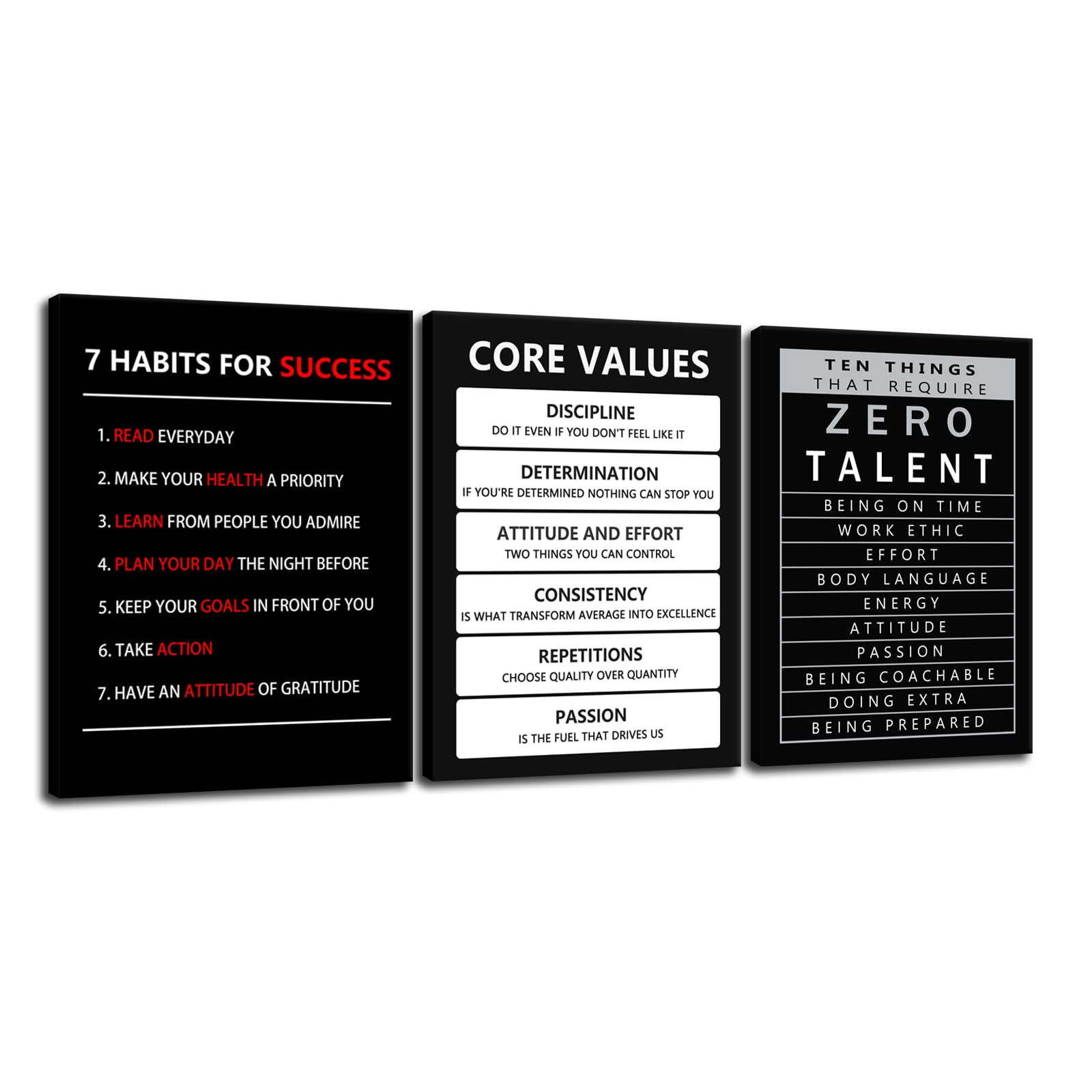 Sponsored Ad - Inspirational Canvas Wall Art 3 Pieces Core Values Poster Motivational Ten Things That Require Zero Talent Canvas Artwork Picture Print Framed for Home Office Living Room Gym Wall Decor [36''Wx 16''H]