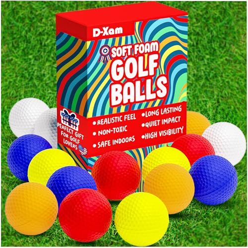 D-Xam Foam Golf Balls Bulk Practice Golf Ball Multicolor 41mm Soft | Long Lasting & Realistic Feel | Limited Flight Use Indoors Outdoors Backyard Training - Golf Accessories