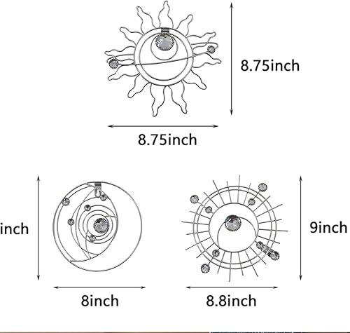 Vista 24 de Manortang Decoración de pared dorada de metal de 9 pulgadas, arte abstracto de sol, luna y estrella, arte de pared adornado con planeta místico