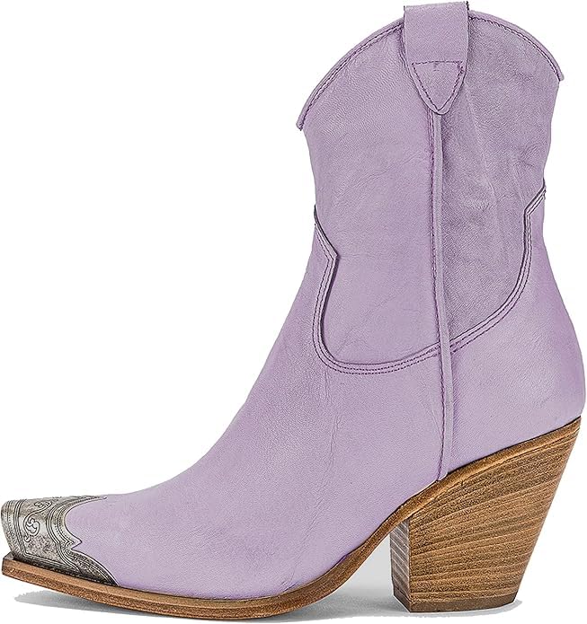 Image of keleimusi Women's Western Cowgirl Ankle Boots Stacked Block Heel Cowboy Booties Steel Toe Heeled Short Cowboy Boots Western Booties