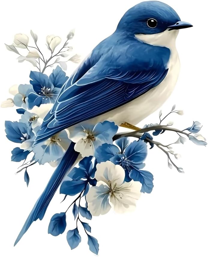Blue Bird Car Decals 2Pack Vinyl Flower Stickers LB-0146