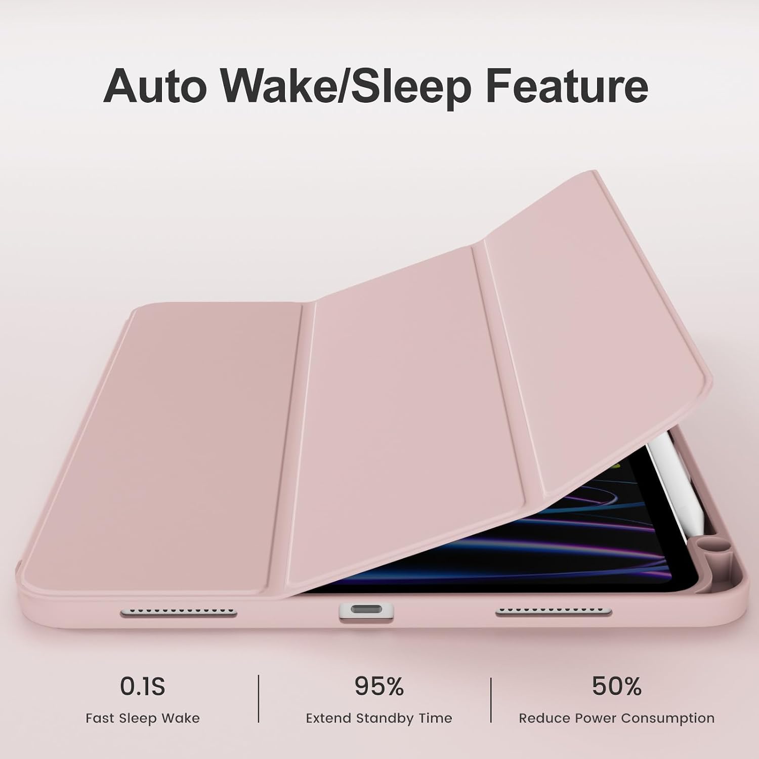 Case for iPad Pro 11 4th Gen 2022/3rd Gen 2021/2nd Gen 2020 with Pencil Holder, Support Pencil Charging, Soft TPU Back Cover, Three-Stage Folding Support, Auto Sleep/Wake, Pink