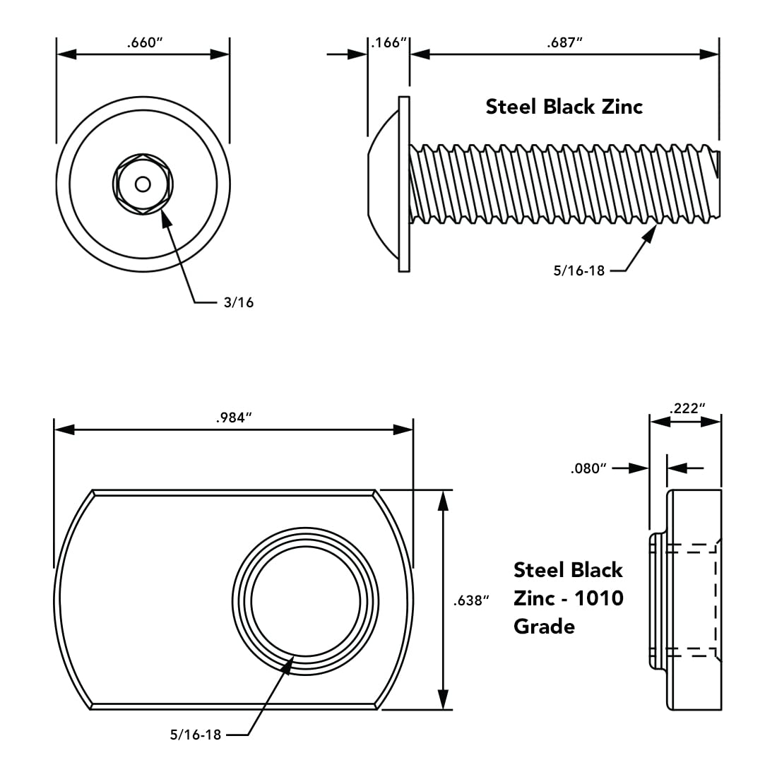 8020, 3320, 15 Series, 5/16-18 x 0.687 Inch Flanged Button Head Socket Cap Screw (FBHSCS) with Slide-in Economy T-Nut Hardware Combo (250 Pack)