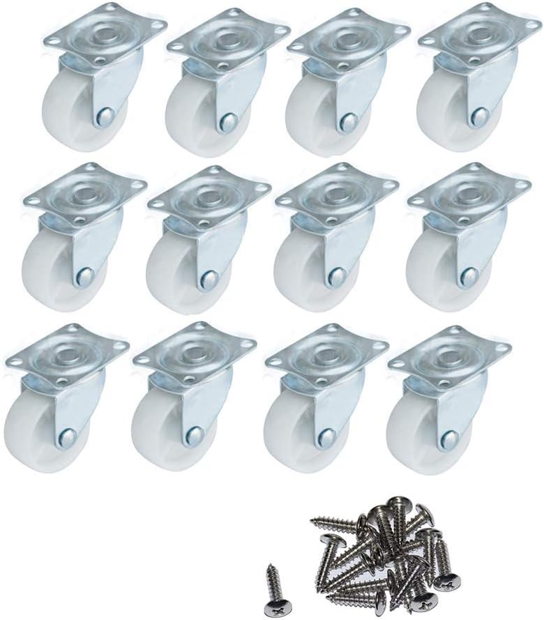 25mm Castor Wheels, Swivel Caster and Wheels with Rubber Base Ball Bearing Single Trolley Wheel for Furniture, 1" Heavy Duty Rollers to Move Heavy Objects(Pack of 12)