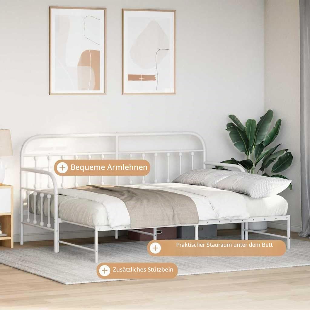 vidaXL Tagesbettrahmen Weiß 80 x 200 cm Pulverbeschichteter Stahl, Moderner, robuster Tagesbett-Rahmen, rechteckiges Metallbett, platzsparende Schlaflösung, wie EIN Sofa