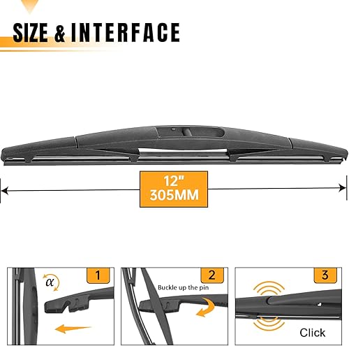 Miniatura 3 de AUTOBOO Repuesto de limpiaparabrisas trasero para Jeep Wrangler 2023-2018 -Piezas de accesorios de repuesto de fábrica OEM 19239591, cuchillas de 12