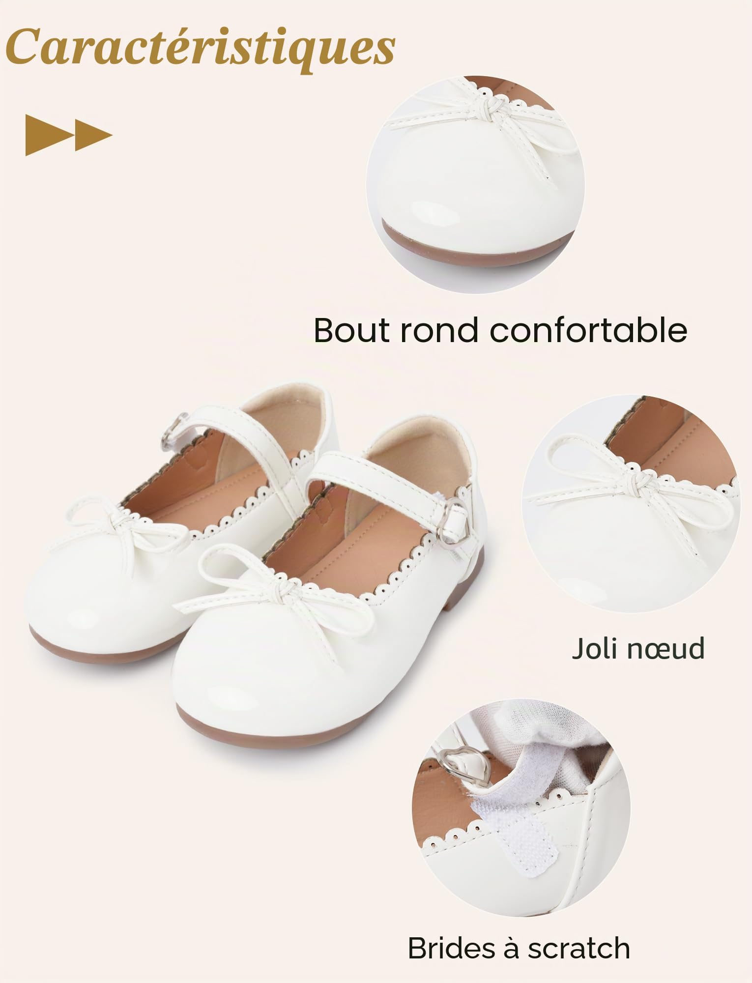 Chaussures Ballerines Enfants Filles Chaussures de Princesse en Cuir Brillant Mary Jane Plat Antidérapante Chaussure Mariage Léger Blanc 29 EU