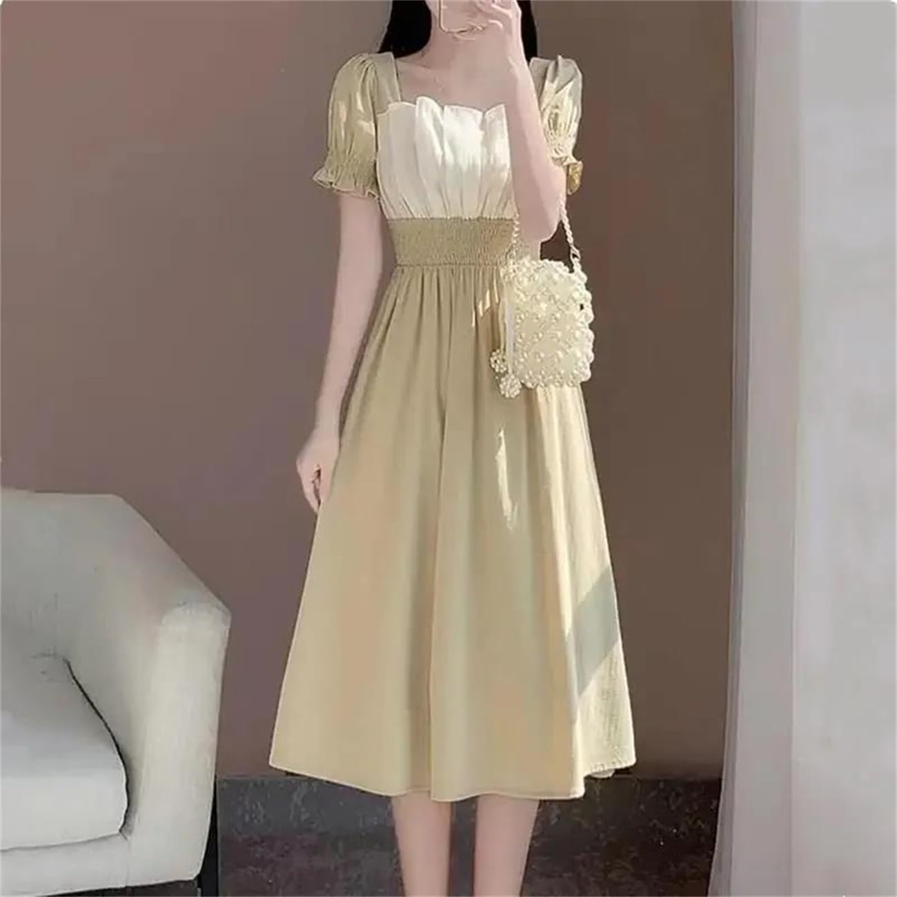 Elegante abito lungo dimagrante per le donne stile francese vita abbigliamento