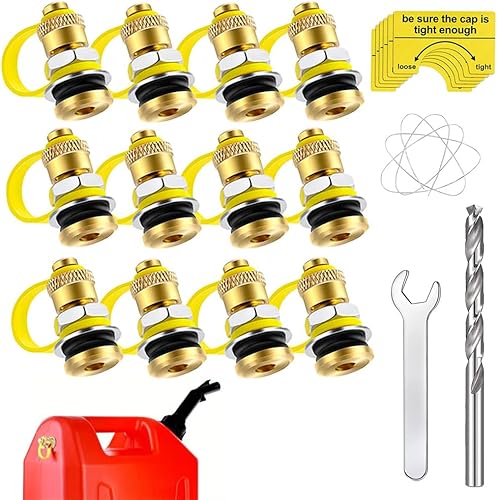 Tapones de ventilación de latas de gasolina, paquete de 12 kits de ventilación de latas de combustible mejorados, utilizados para todos para latas