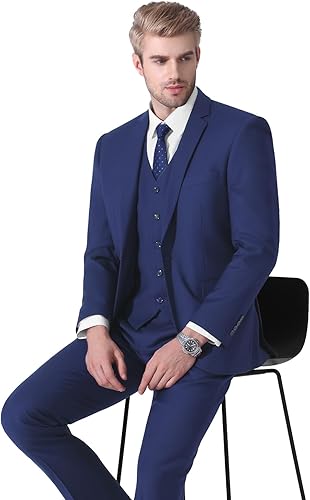 Miniatura 3 de LUPURTY Trajes para hombres, traje de 3 piezas para hombre, ajuste delgado, chaqueta sólida chaleco pantalones con corbata, conjunto de esmoquin de