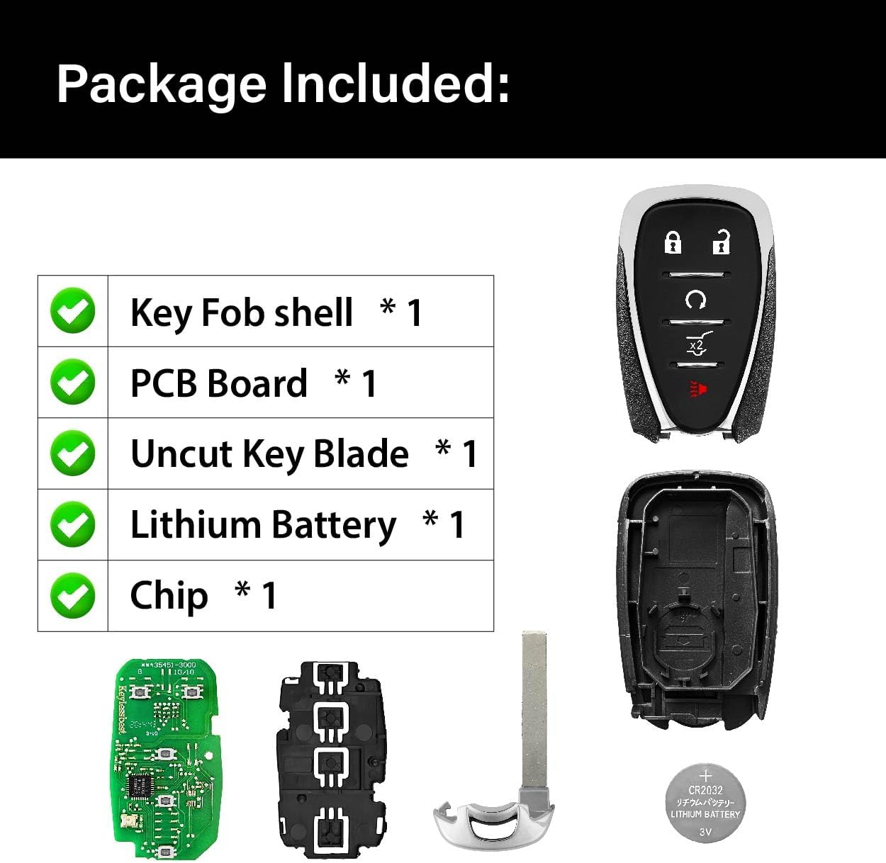 2 Keylessbest Replacement for 2018 2019 2020 Chevrolet Blazer Equinox Traverse Trailblazer Key Fob Remote Control HYQ4EA 5 Buttons 433MHz