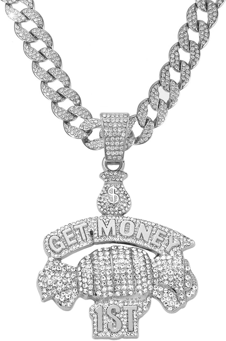 Miami Cuban Link Chain for Men,Iced Out Chain -Gold/Silver Bling Diamond Pendant Hip Hop Jewelry