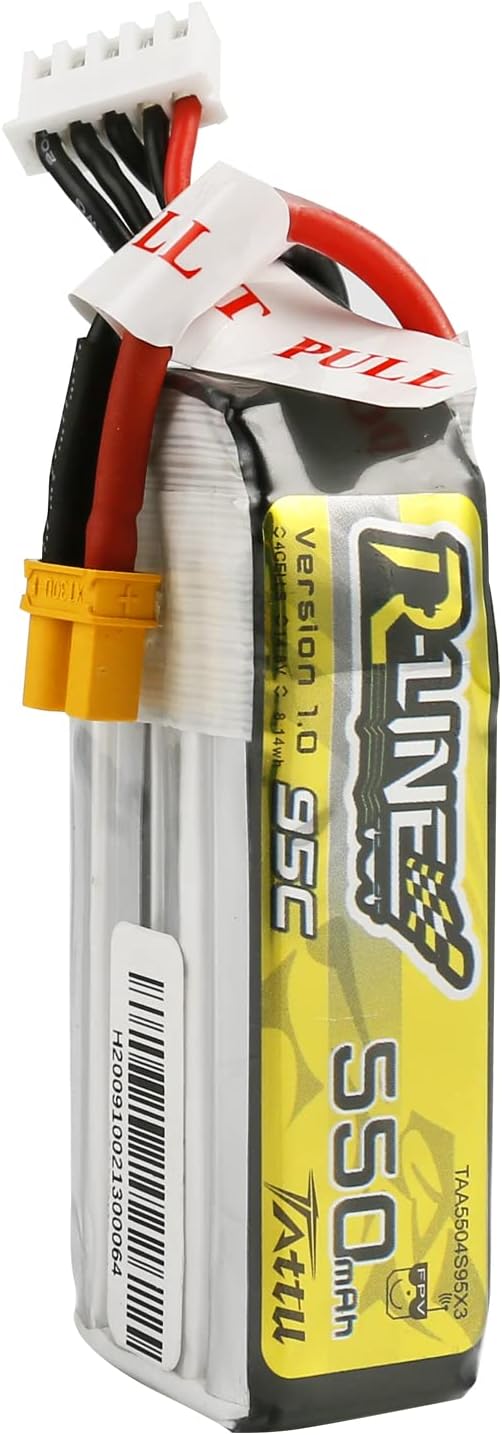 TATTU R-Line 550mAh 4S Lipo Battery Pack 14.8V 95C with XT30 Plug for FPV Racing Quadcopter from Size 100 to 180