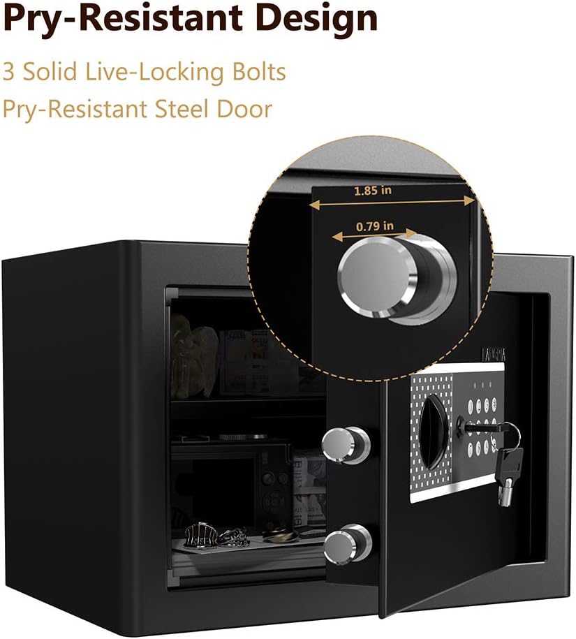 LANGRIA 2-Layer 0.72 Cubic Feet Steel Security Safe Deposit Box with Digital Keypad for Home Office and Hotels to Store Cash Jewelry Passport Guns Includes 2 Manual Override Keys (Black Gray)