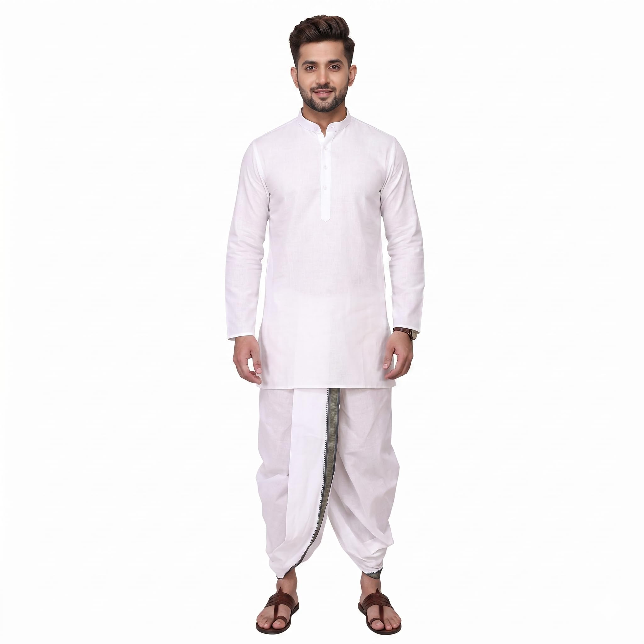 Men’s Dhoti Kurta Set for Men Cotton | Readymade Traditional Kurta Dhoti Set | Ethnic Wear Dhoti Kurta for Wedding, Puja, Festive & Regular Wear-image-3