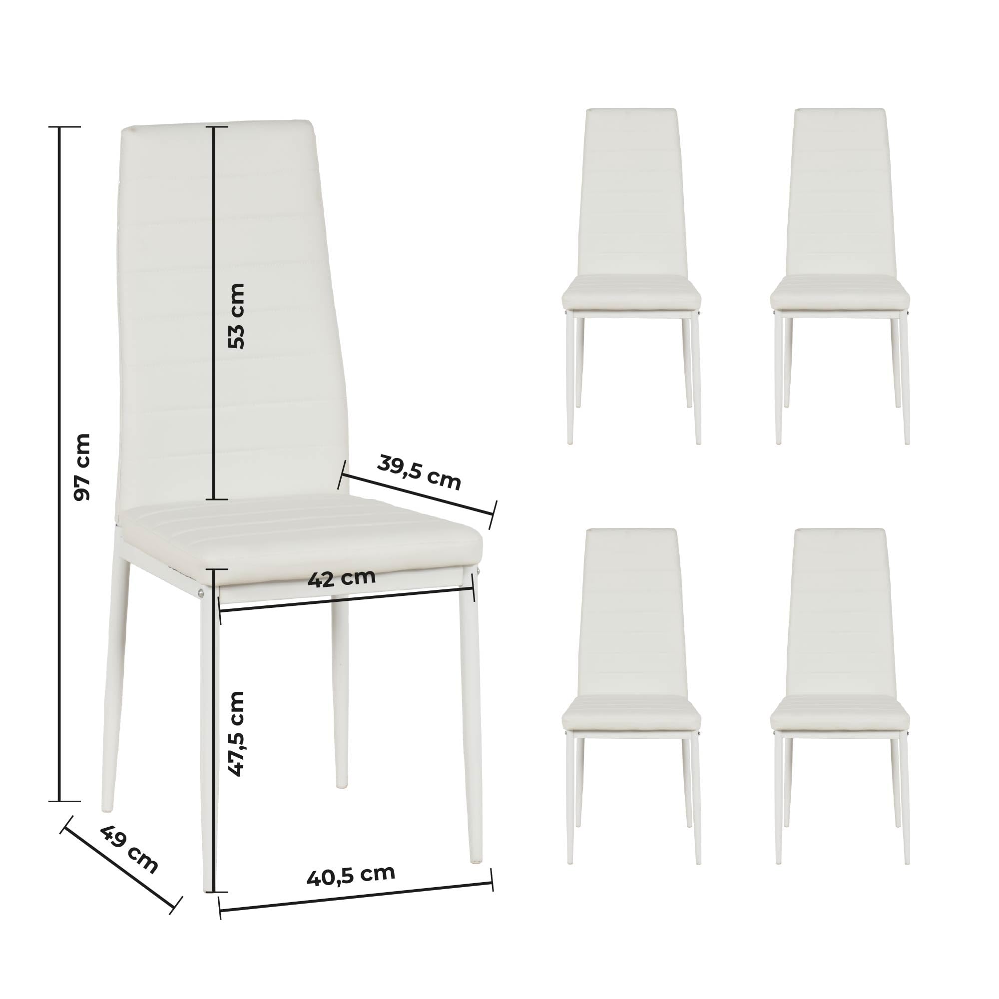 IlGruppone Set Sedie e Tavolo da Pranzo con Ripiano in Vetro Temperato e Sedia Imbottite in Similpelle Nera Design Moderno, 4 o 6 Posti Ideale per Cucina o Soggiorno - Bianco - 4 Posti
