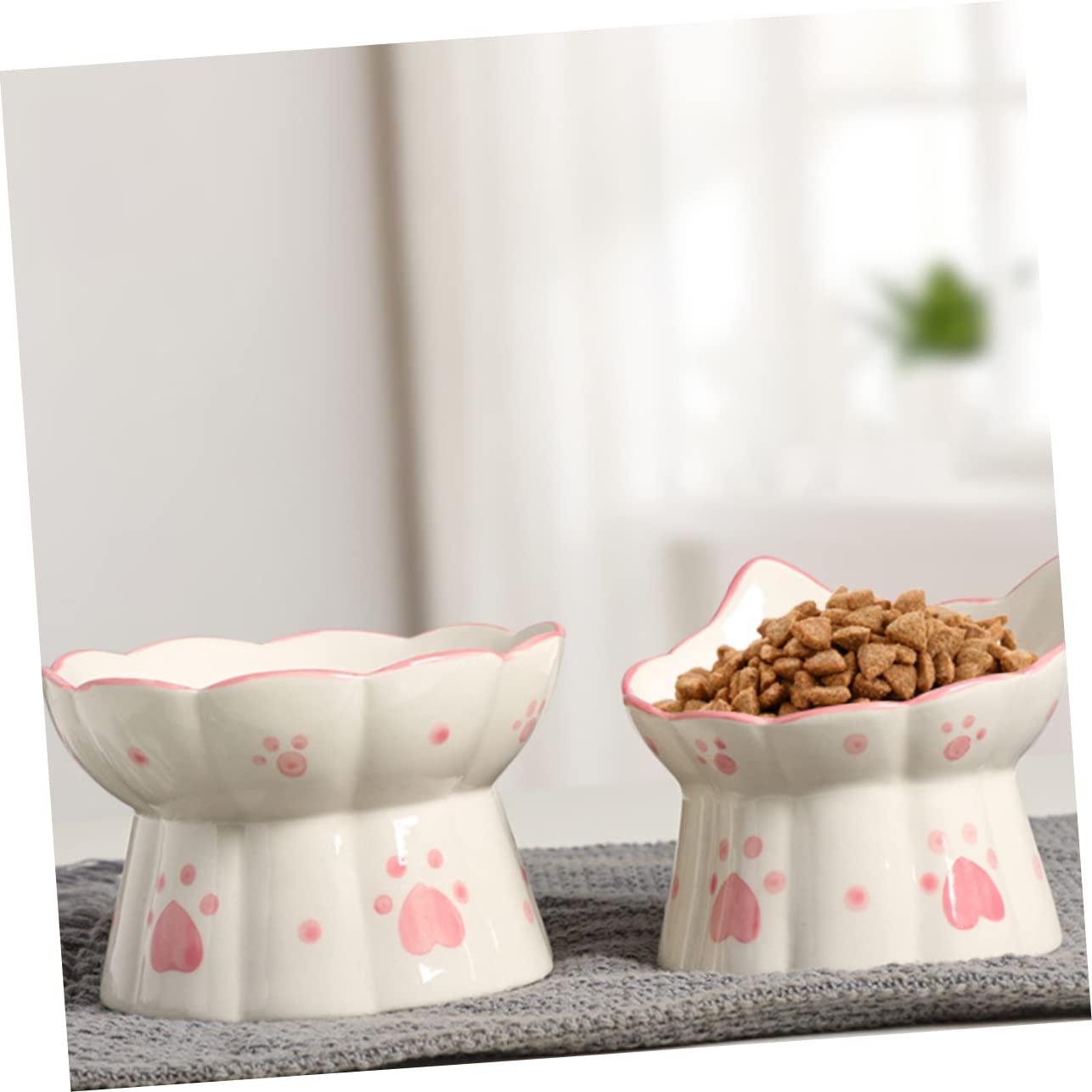 HEMOTON 2 Stück-Pack Erhöhter Keramik Katzennäpfe mit Stabilem Boden und Katzenohren Design rutschfest und Ergonomisch für Gesunden Fressplatz der Katze
