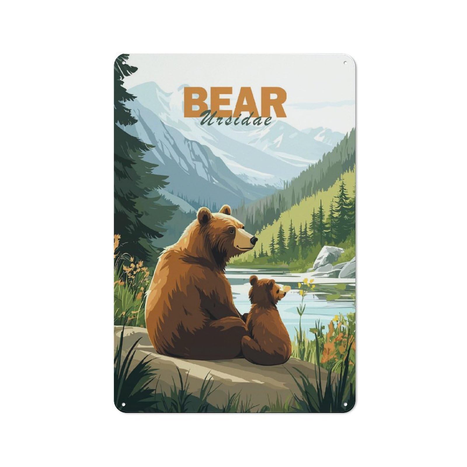 Kitchen Metal Sign with Bear Family Design 30x20cm, Cosy Kitchen Wall Decor for Bakery, Diner, Cafe Or Family Room