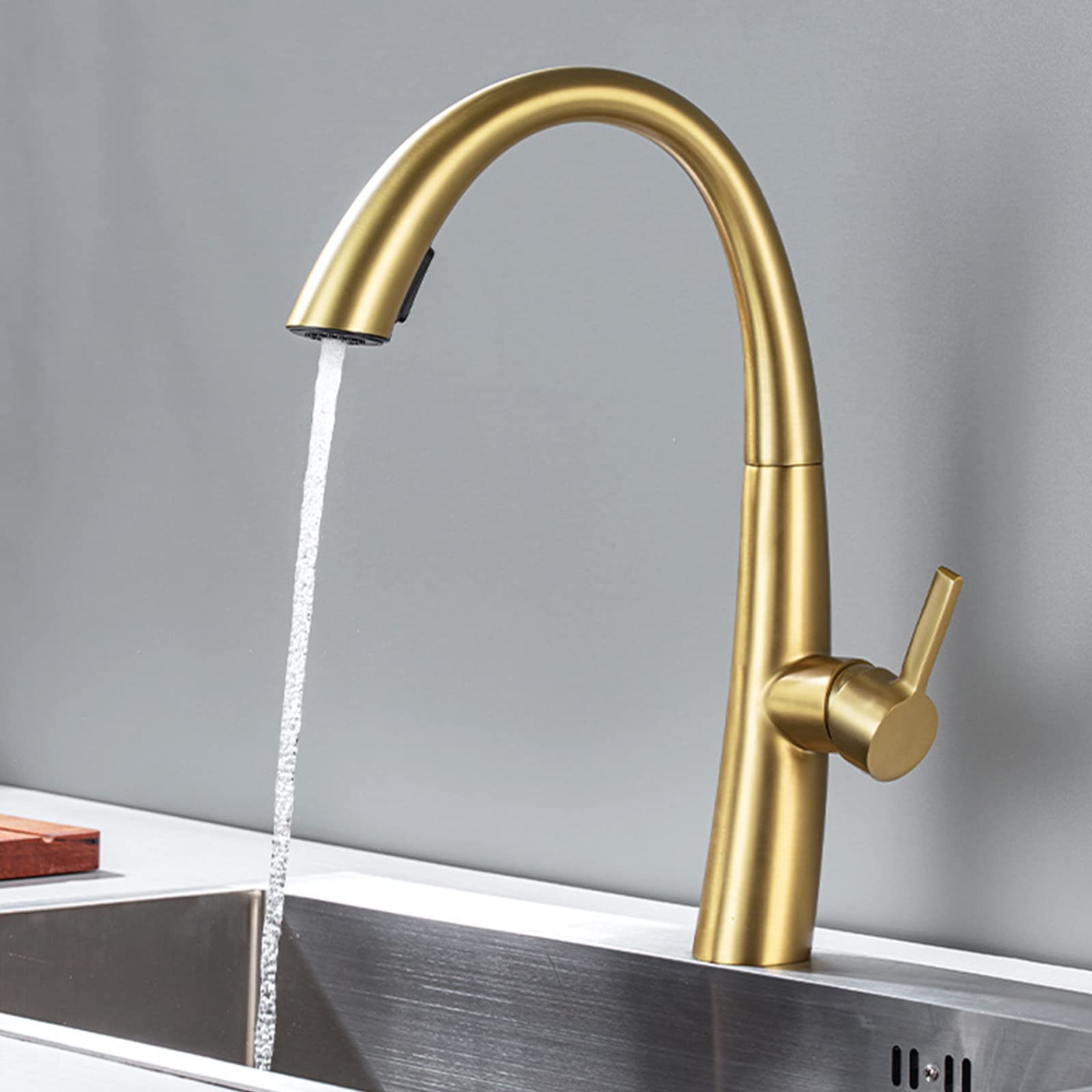 BHFPFZA Stainless Steel Pull Down Kitchen Faucet 360° Swivel High-Arc Design Dual Function Sprayer Modern Kitchen Sink Mixer Tap Easy Installationand Stylish