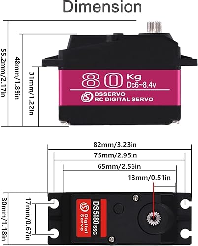 Miniatura 3 de RDS5180 176.4 lbs 7.4V Servos de doble eje, IP66 impermeable de alto par de engranaje de metal RC servo digital con montaje en forma de U para robot
