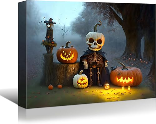 YONICA Decoración de pared de calabaza de Halloween, lienzo, pintura artística para pared, póster para decoración del hogar, imágenes de arte de