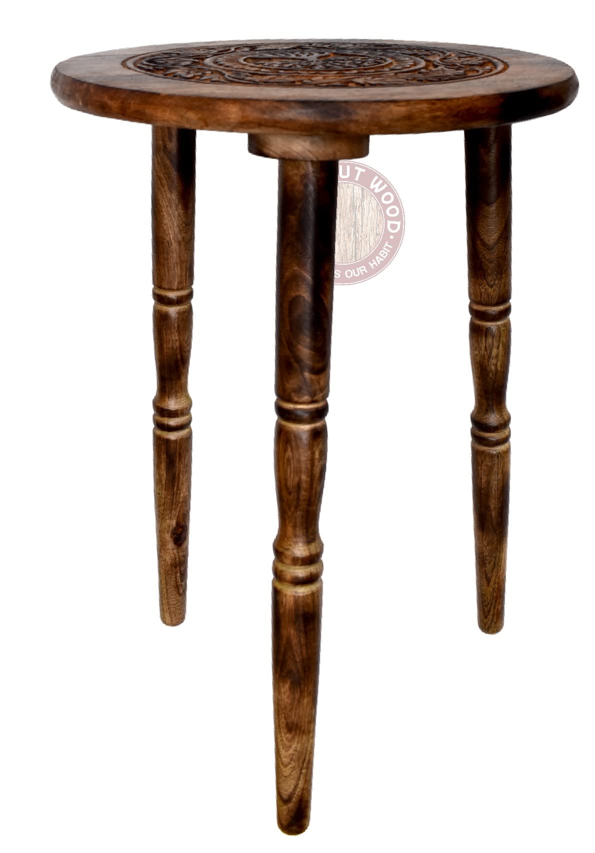 All About Wood Multipurpose Round Foldable Coffe/Tea Bed-Side/Serving Wooden Table for Home/Office/Indoor Gardens (Mango Wood, Size: 15 x 21 Inches)