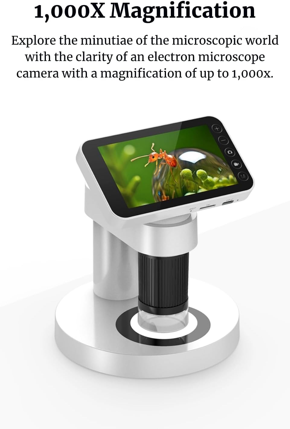Digital Microscope, 1000X FHD 12M Camera with 3.97 Inch Color Screen, Video Recording Support, for Biology Educational Scientific Research