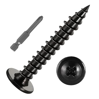 #10 x 2 60 PCS Modified Truss Head Wood Screws, Phillips Drive Quick Metal Self Tapping Screws, Carbon Steel, Black Coating, Full Thread, Screwdriver Bit Included