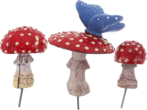3pcs Glow in Dark Resin Mushroom Figurines Xmas for Yard Patio