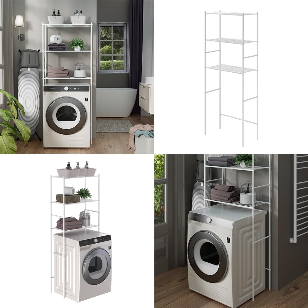 Vicco Étagère pour Machine à Laver Miso, Blanc, 66x162cm | pour le rangement de lessive et d’accessoires de salle de bain