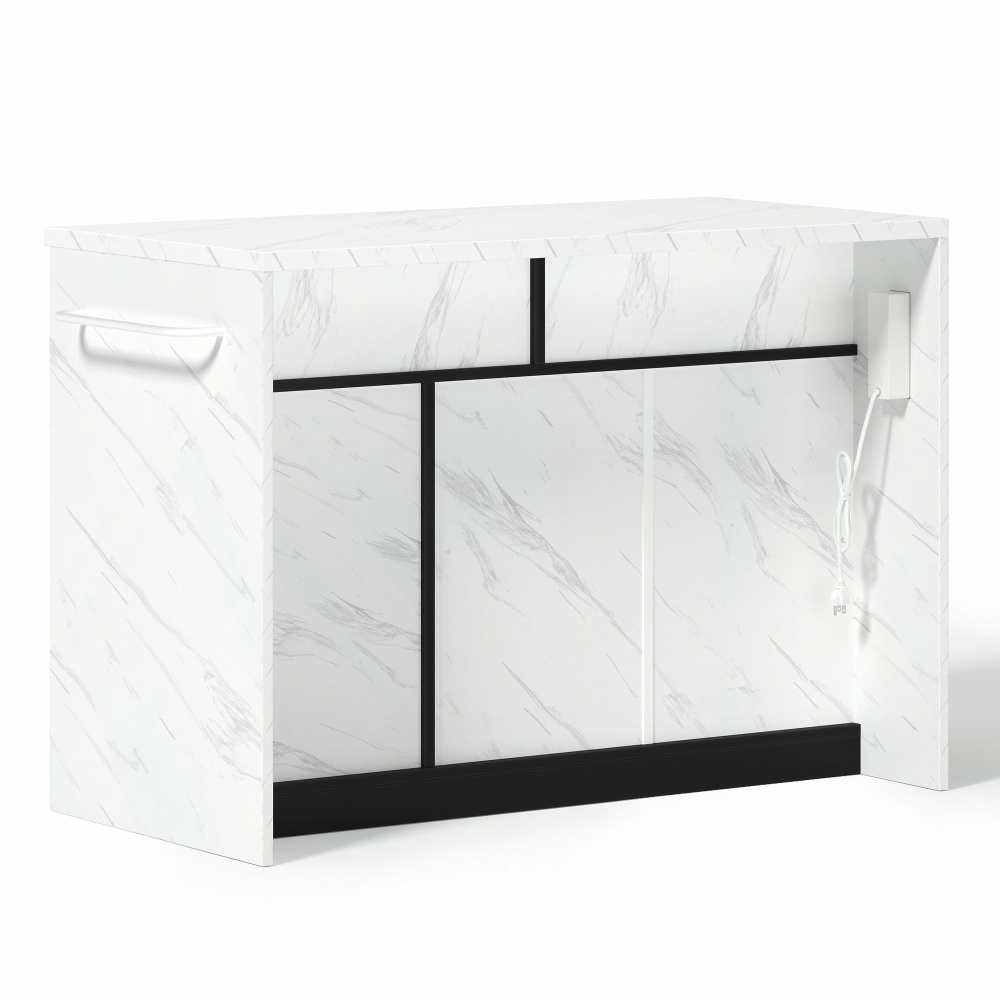 SACOOL 120 x 60 x 91 cm, isola da cucina, prese, porte USB, cavo di alimentazione lungo 1,5 m, ripiani regolabili, maniglie in metallo, porta asciugamani, zona bar, adatto per appartamenti