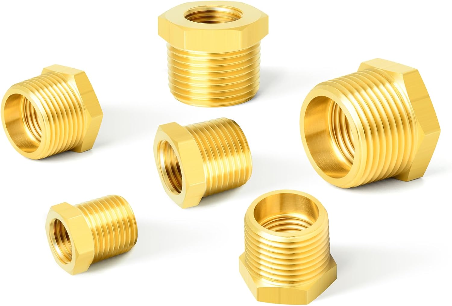 GASHER 36PCS Brass Hex Bushing Fitting Kit Hex Bushing 1/4" - 1/8", 3/8" - 1/8", 3/8" - 1/4", 1/2" - 1/4", 1/2" - 3/8", 3/4" - 1/2"