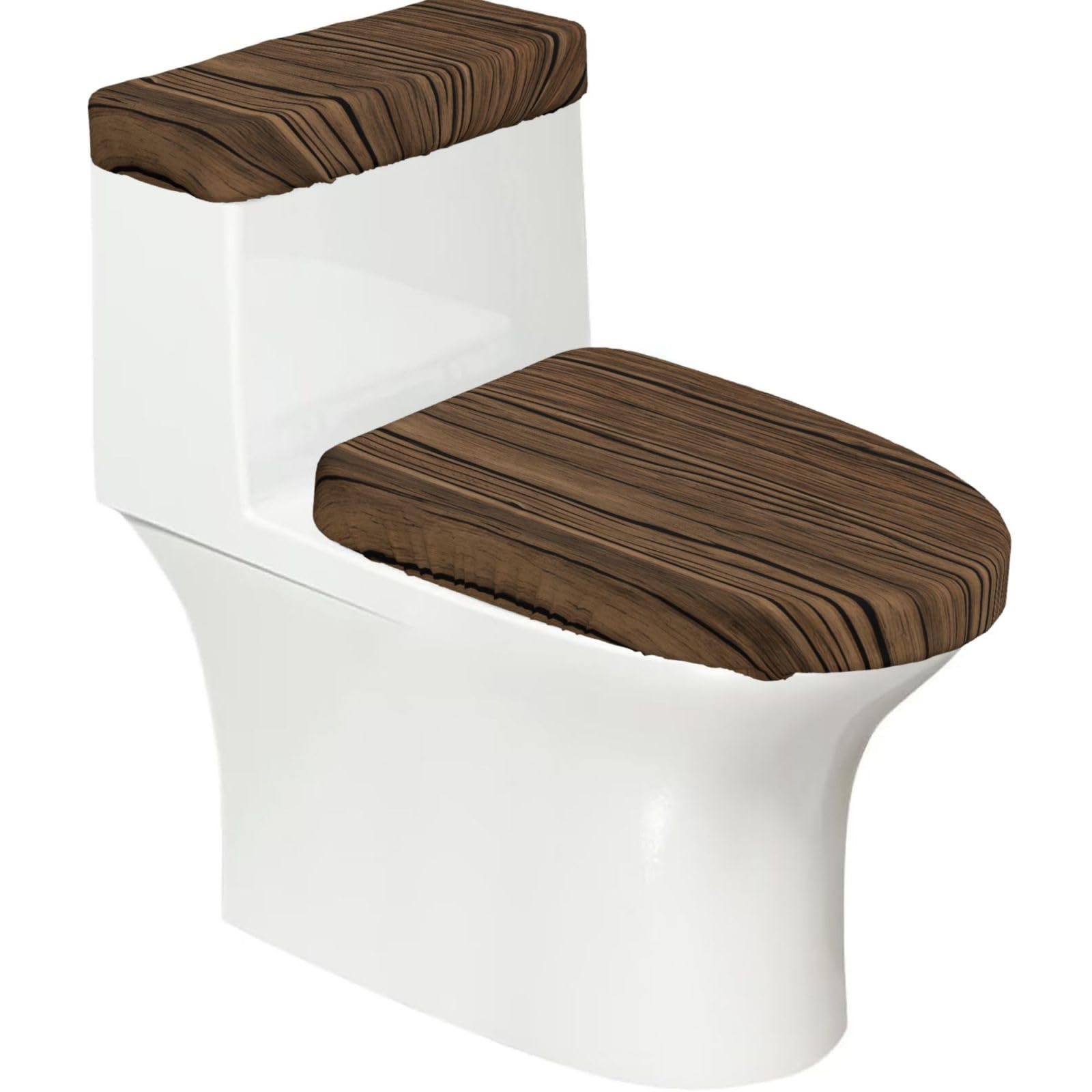 Wood Grain Printed Toilet Tank and Lid Cover Set of 2 for Most Bathrooms, Fits Elongated Round Toilets