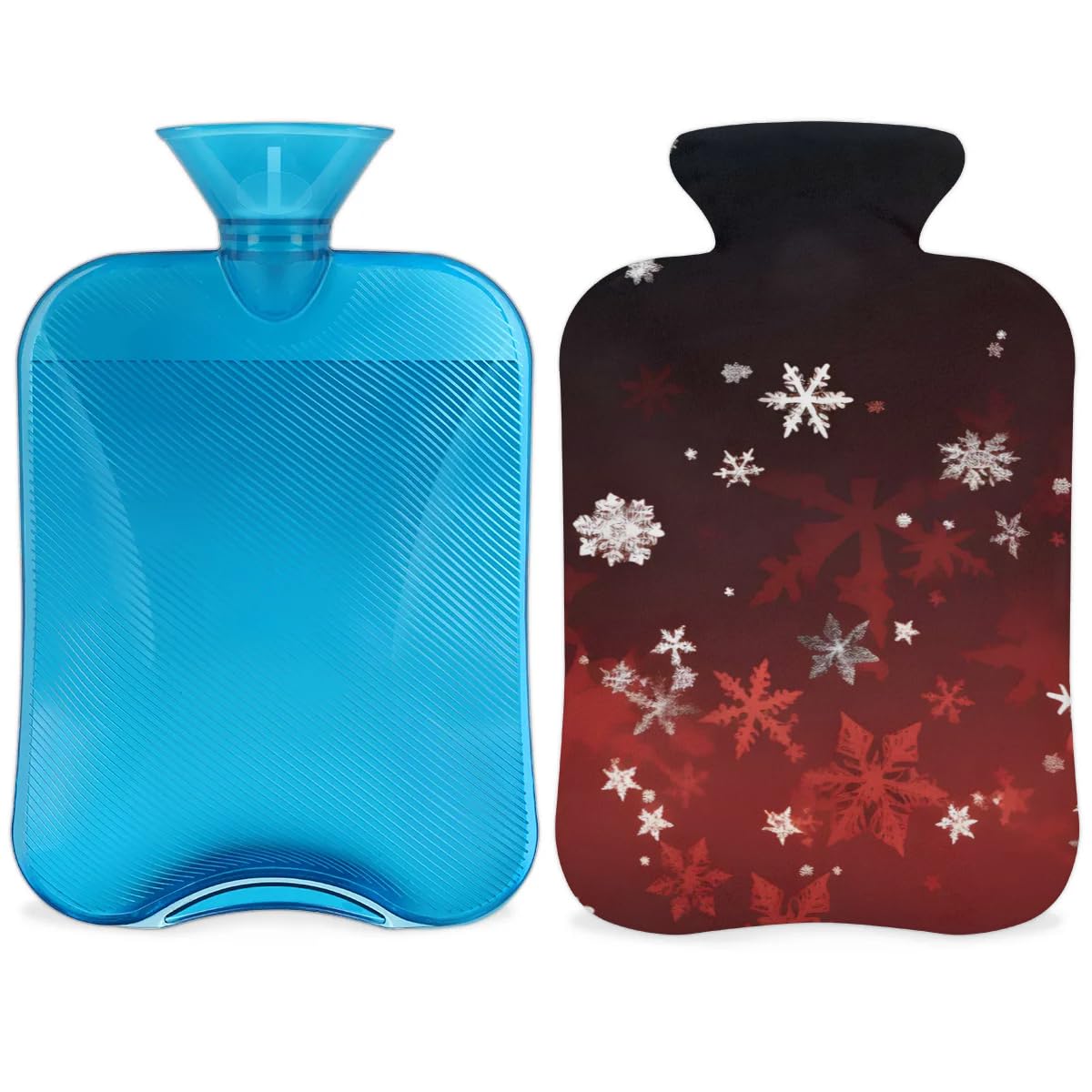 Hot Water Bottle with Soft Cover,2L Xmas Snowflakes Hot Water Bag for Hot and Cold Compress, Hand Feet Warmer, Cartoon Snowflakes Rubber Hot or Cold Water Bottle Halloween Christmas Decorations