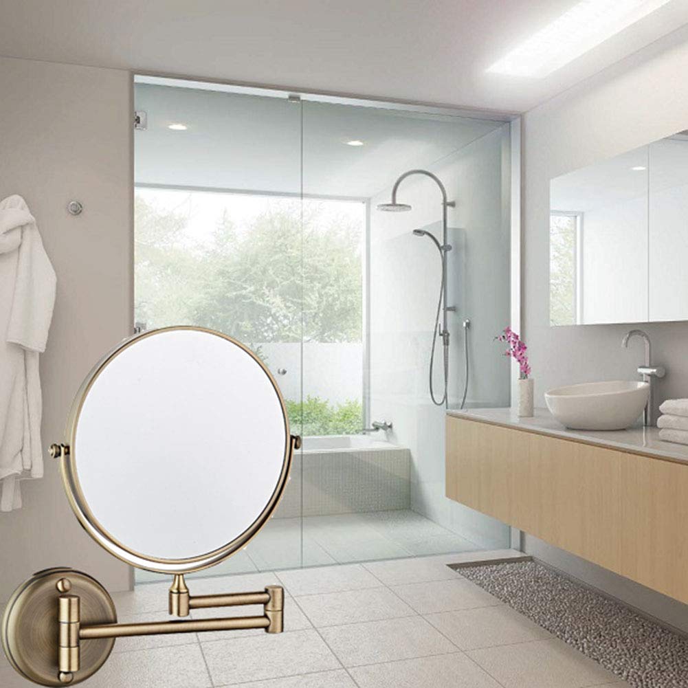 Espejo de maquillaje montado en la pared de 8 pulgadas con aumento, espejo de baño de pared con aumento, giratorio de 360 grados, brazo extensible, redondo, sin luz, para baño (bronce verde