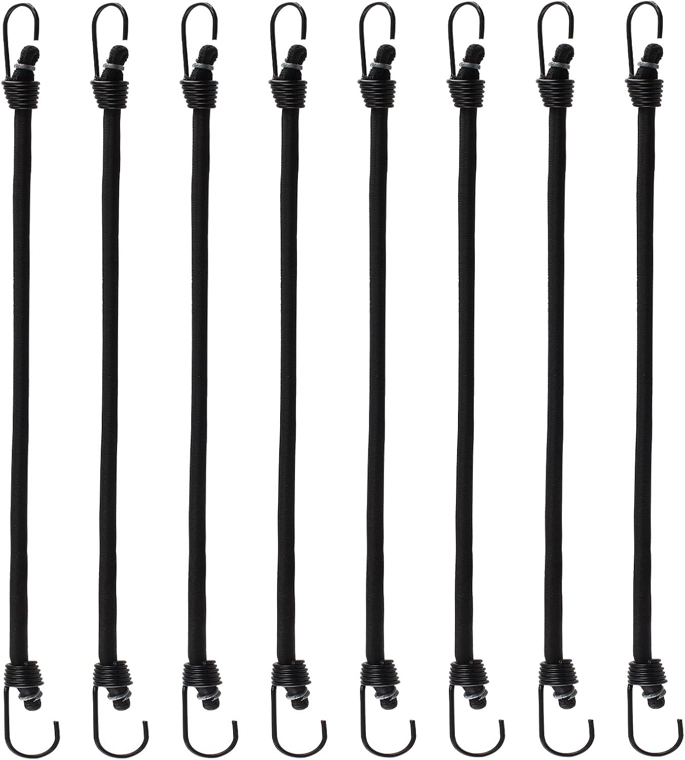8 Pack Mini Bungee Cords with Hooks, 10 Inch Elastic Bungee Straps for Securing Tarps, Cargo, Canvases (Black with Black Hook)