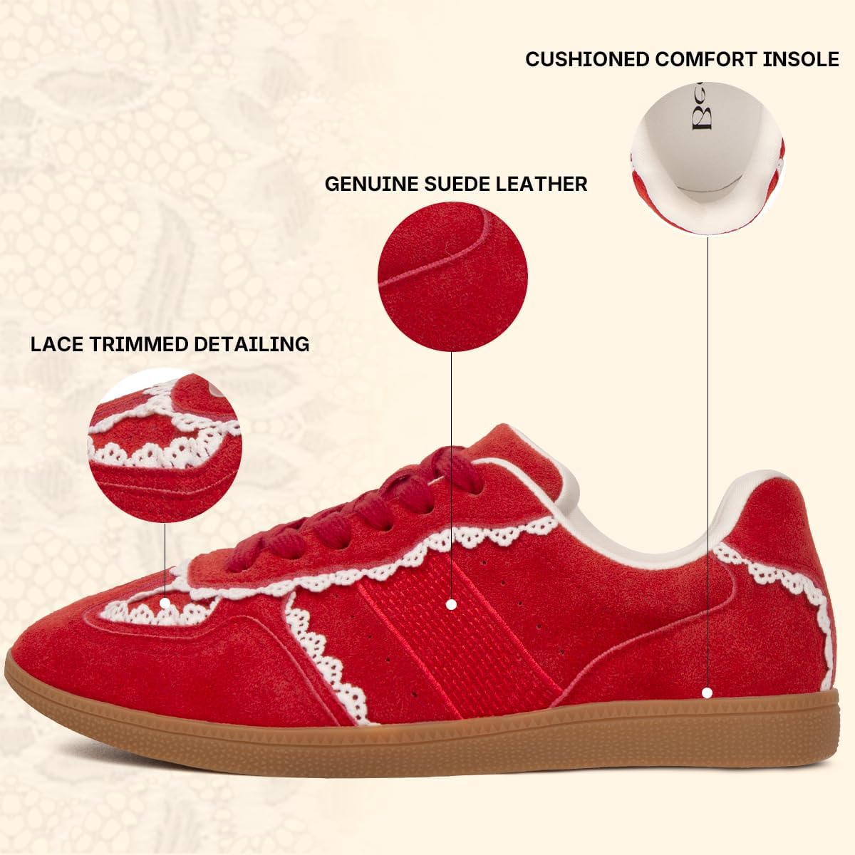 Casual Sneakers for Women Lace Detail – Elegant Ribbon Lace-Up Fashion Sneakers with Leather Upper Memory Foam Insole and Slip On Trendy Casual Shoes for Women - Image 4